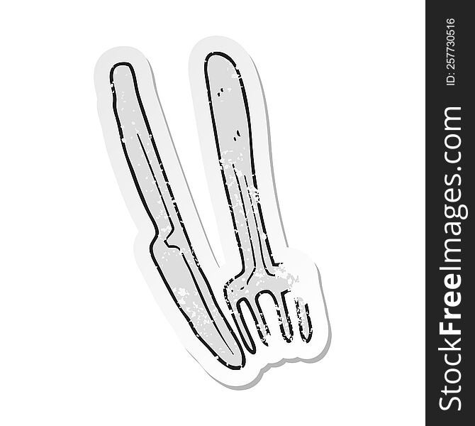 retro distressed sticker of a cartoon knife and fork