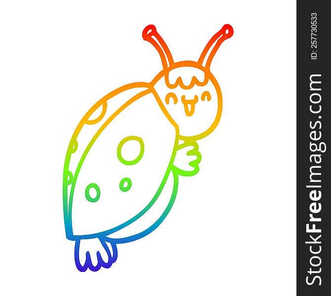 rainbow gradient line drawing of a cute cartoon ladybug