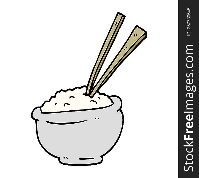 cartoon doodle bowl of rice with chopsticks