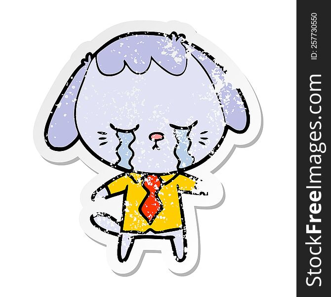 distressed sticker of a cartoon dog crying