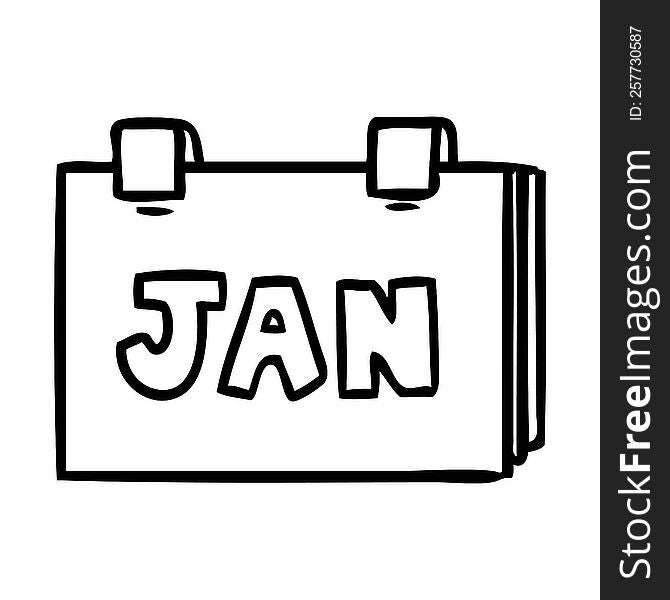 Line Drawing Doodle Of A Calendar With Jan