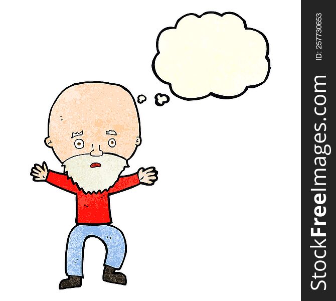 cartoon panicking old man with thought bubble