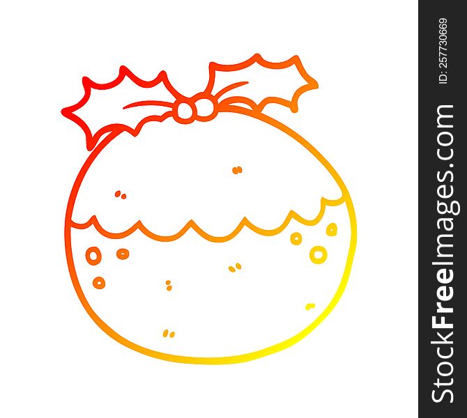 warm gradient line drawing of a cartoon christmas pudding