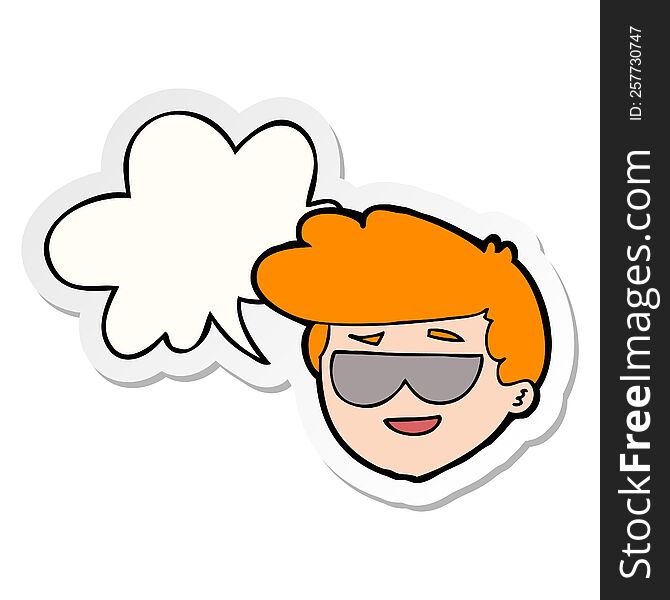 Cartoon Boy Wearing Sunglasses And Speech Bubble Sticker
