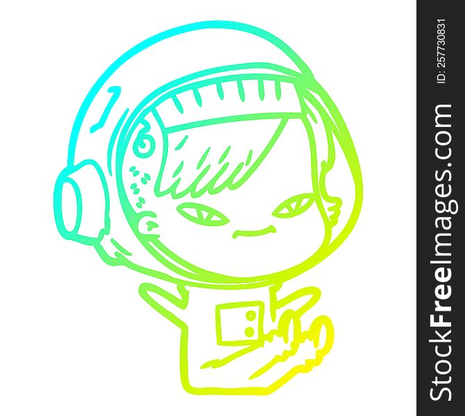 Cold Gradient Line Drawing Cartoon Astronaut Woman