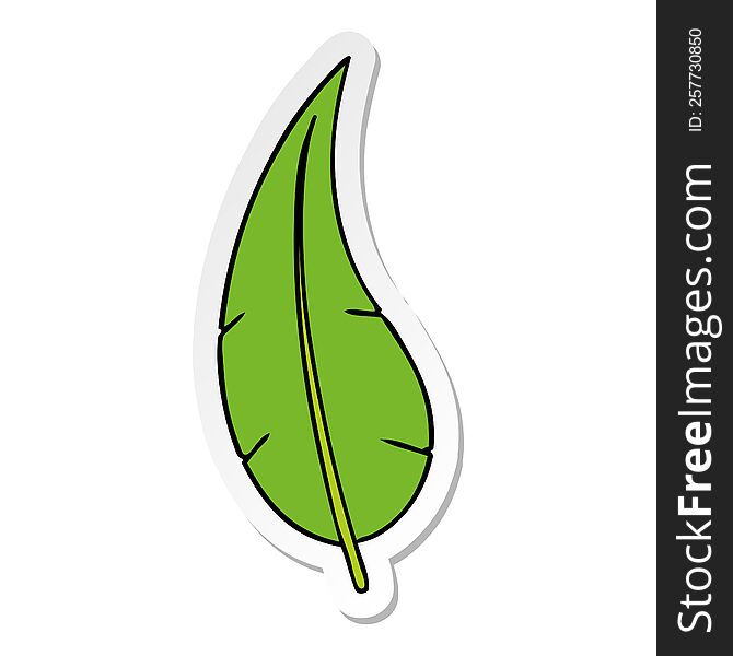 Sticker Cartoon Doodle Of A Green Long Leaf