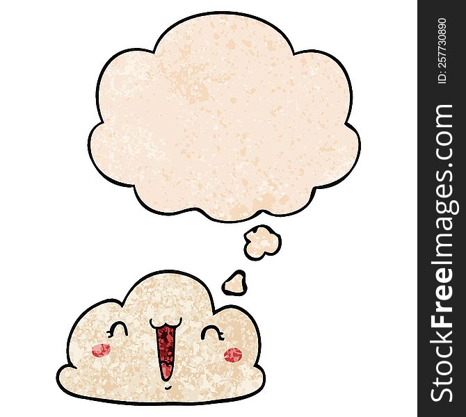 Cartoon Cloud And Thought Bubble In Grunge Texture Pattern Style