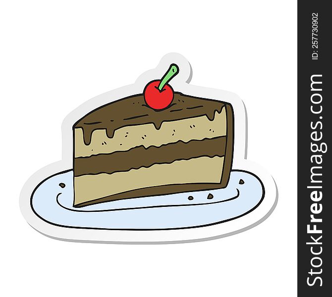 sticker of a cartoon slice of cake