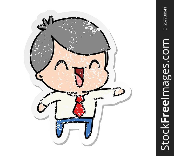 freehand drawn distressed sticker cartoon of kawaii man in suit
