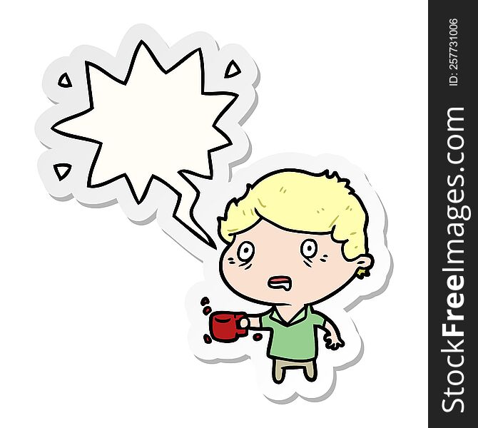 Cartoon Man Jittery From Drinking Too Much Coffee And Speech Bubble Sticker