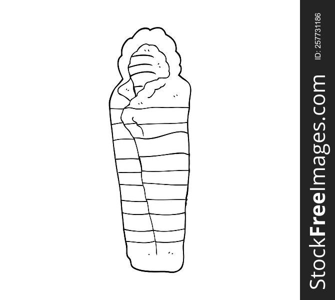 freehand drawn black and white cartoon sleeping bag