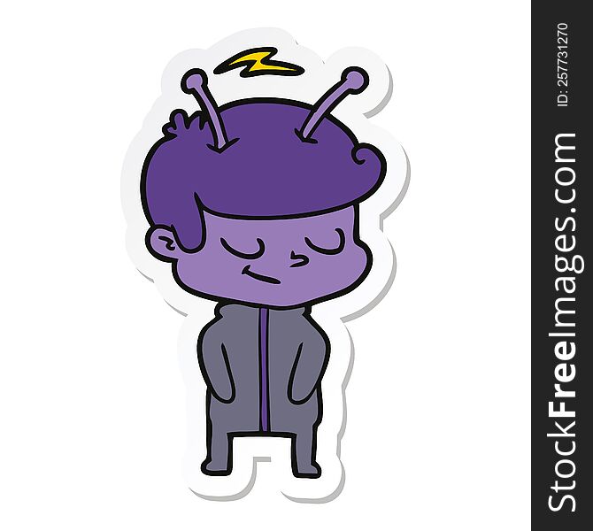 sticker of a friendly cartoon spaceman