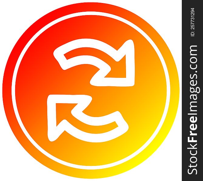 recycling arrow circular icon with warm gradient finish. recycling arrow circular icon with warm gradient finish