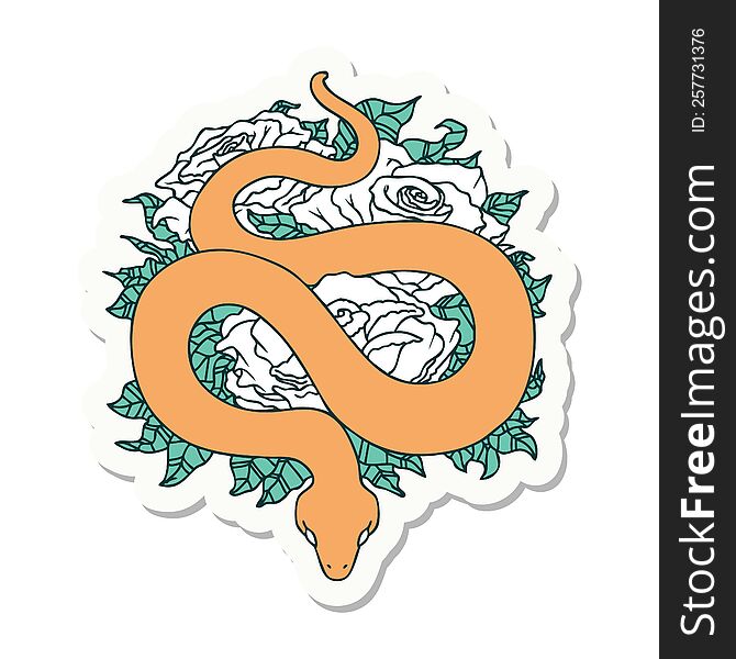 Tattoo Style Sticker Of A Snake And Roses