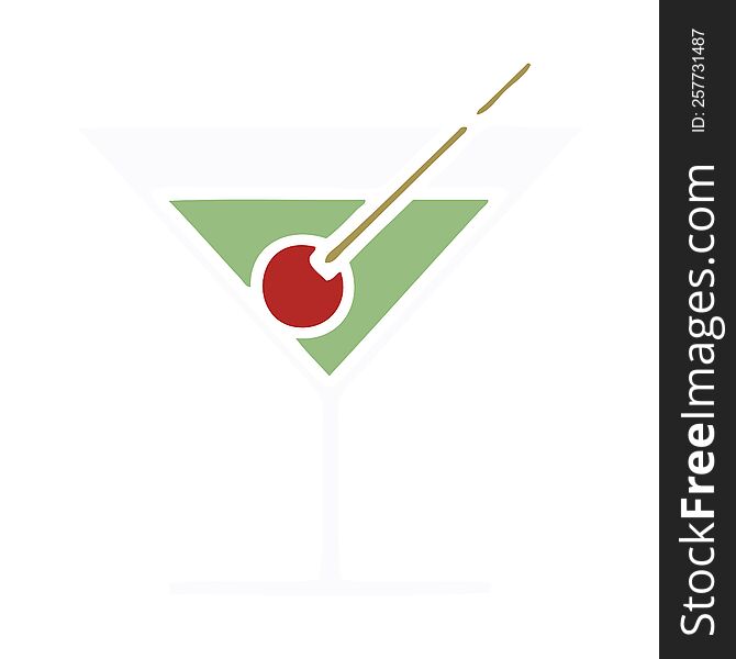 flat color retro cartoon of a fancy cocktail