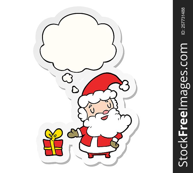 Cartoon Santa Claus And Thought Bubble As A Printed Sticker