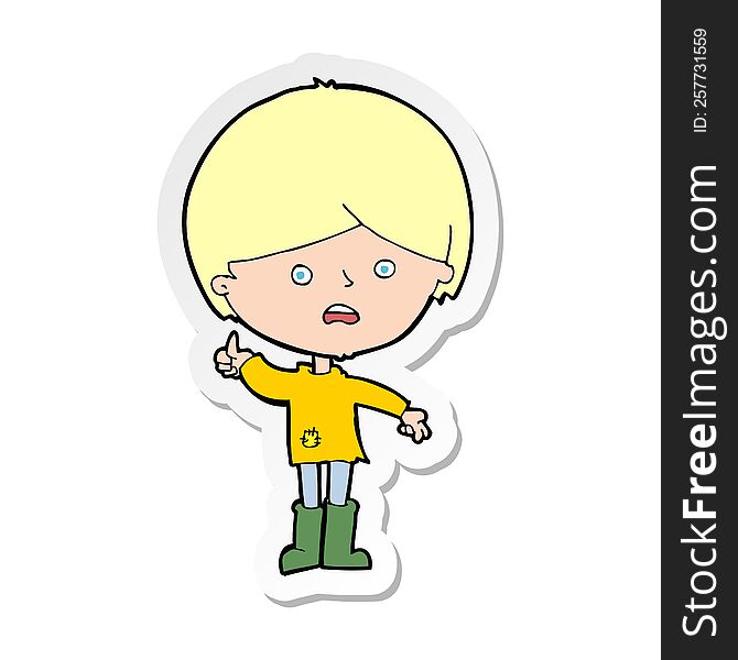 sticker of a cartoon unhappy boy