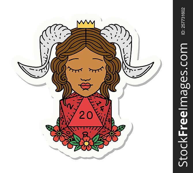 Tiefling With Natural Twenty D20 Dice Roll Sticker