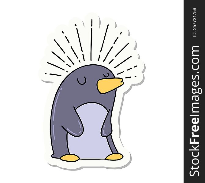 Sticker Of Tattoo Style Happy Penguin