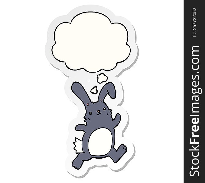 Cartoon Rabbit Running And Thought Bubble As A Printed Sticker