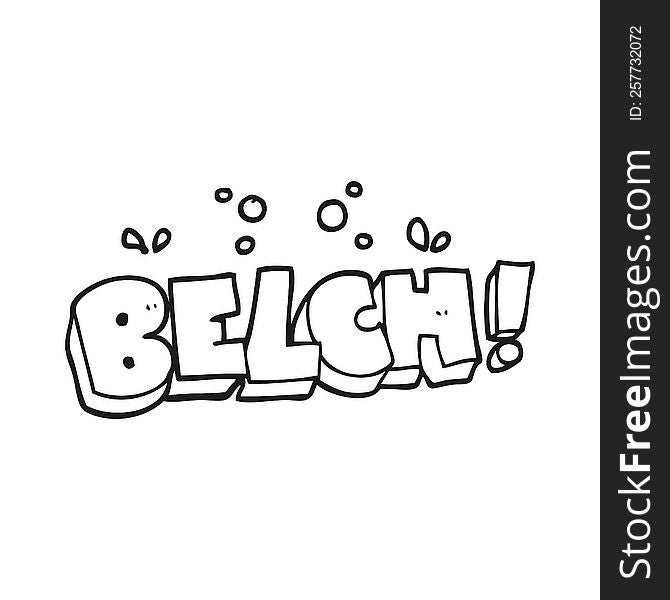 freehand drawn black and white cartoon belch text