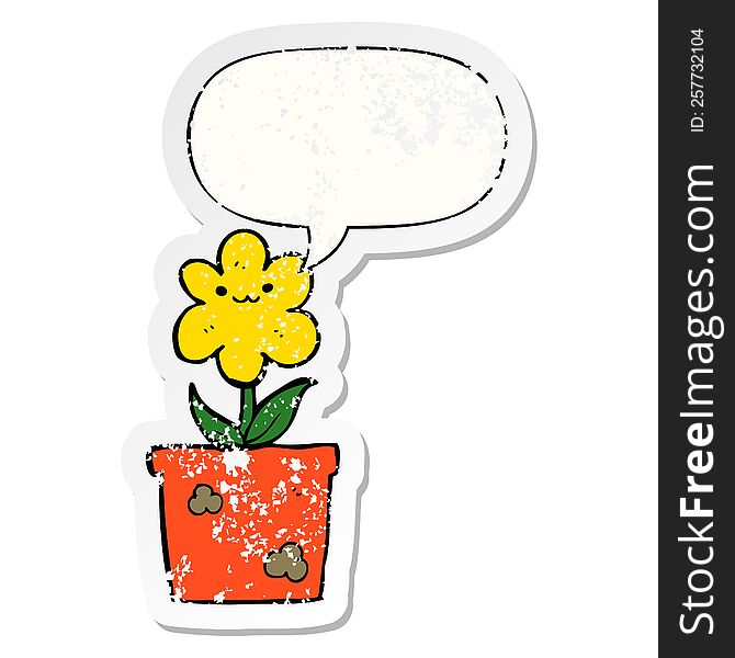 Cartoon House Plant And Speech Bubble Distressed Sticker