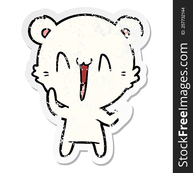 distressed sticker of a laughing polar bear cartoon