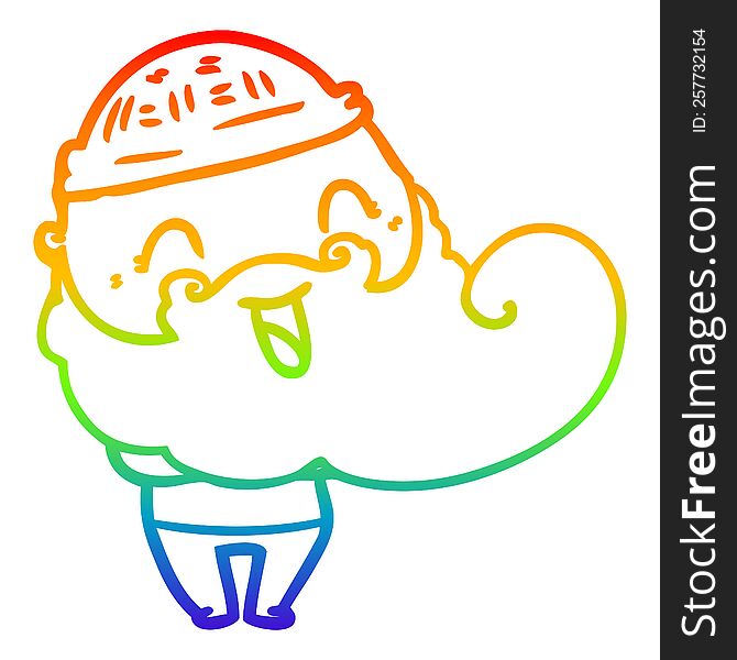 Rainbow Gradient Line Drawing Happy Man With Beard And Winter Hat