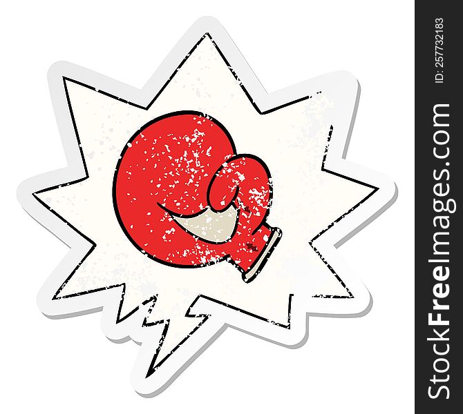 Boxing Glove Cartoon And Speech Bubble Distressed Sticker