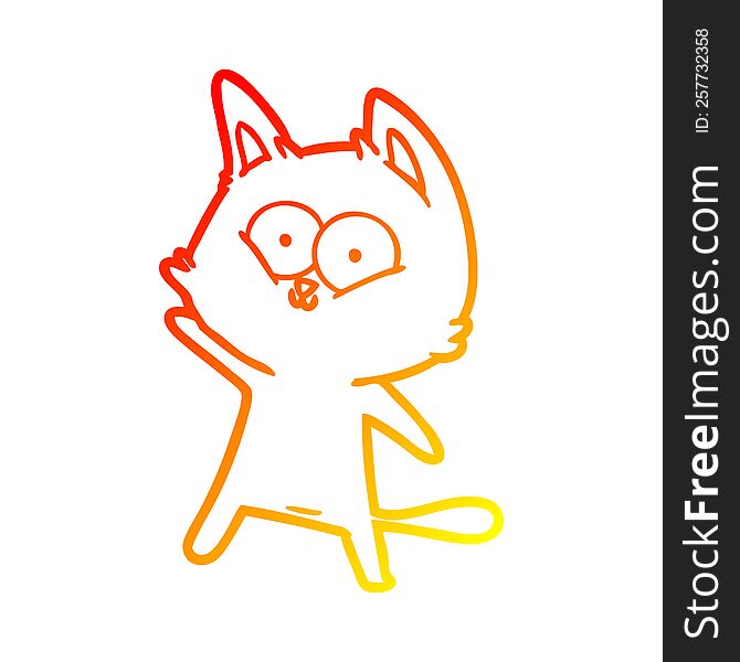 Warm Gradient Line Drawing Cartoon Cat Waving