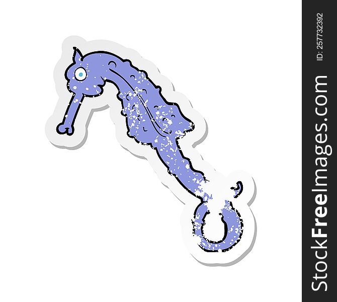 retro distressed sticker of a cartoon sea horse