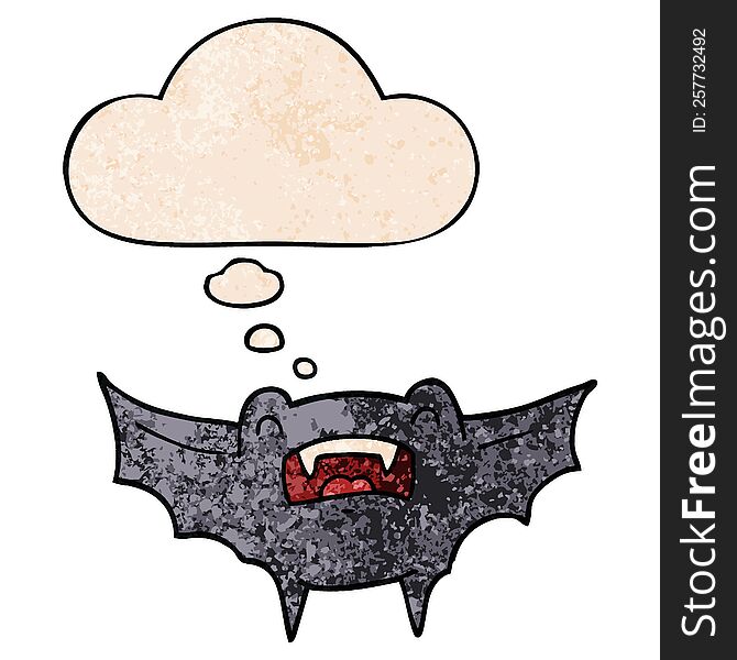 Cartoon Vampire Bat And Thought Bubble In Grunge Texture Pattern Style