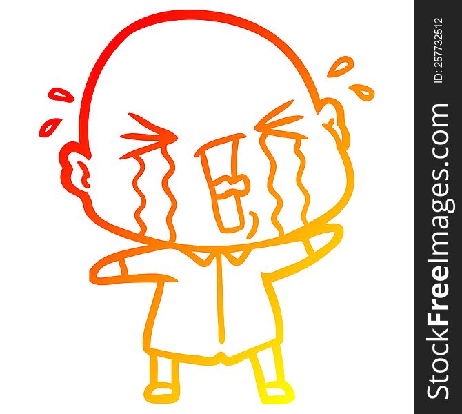 Warm Gradient Line Drawing Cartoon Crying Bald Man