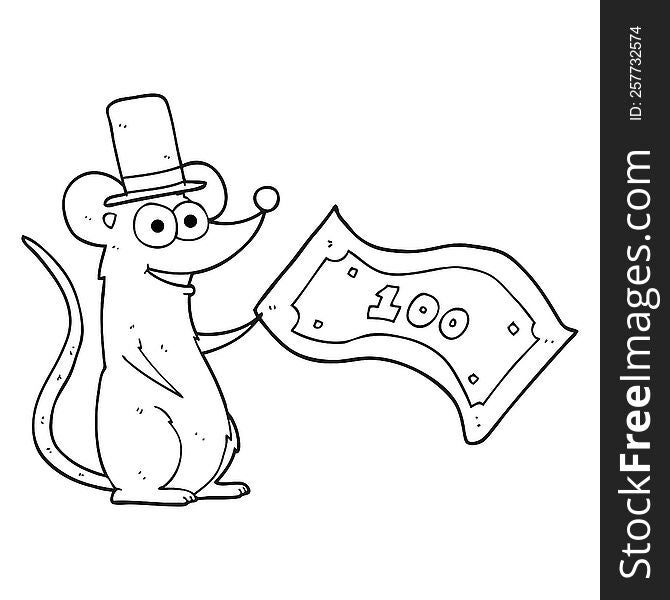 freehand drawn black and white cartoon rich mouse