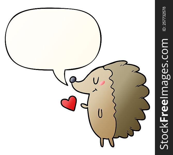 Cute Cartoon Hedgehog And Speech Bubble In Smooth Gradient Style