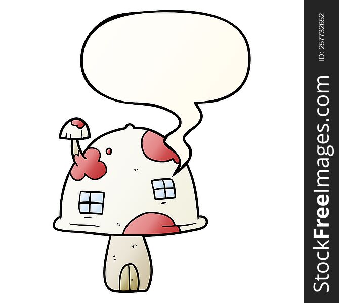 cartoon fairy mushroom house with speech bubble in smooth gradient style