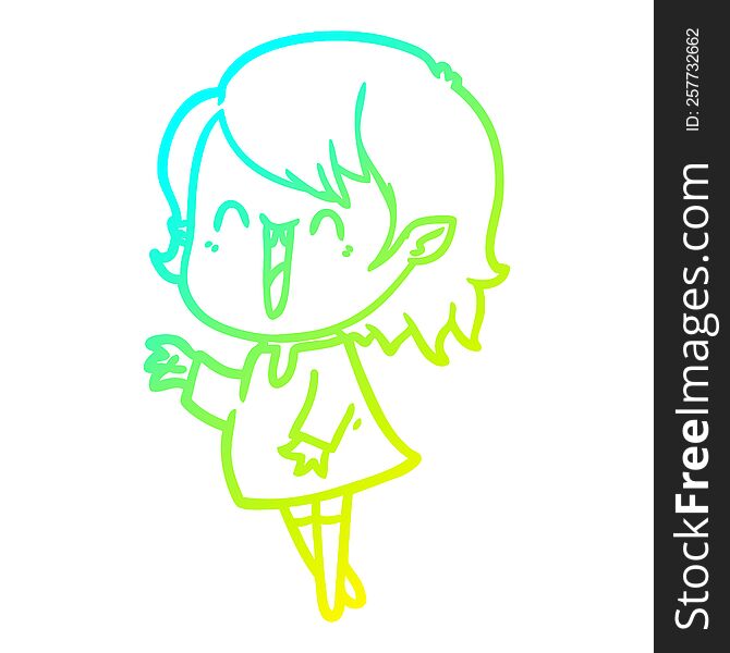 Cold Gradient Line Drawing Cute Cartoon Happy Vampire Girl