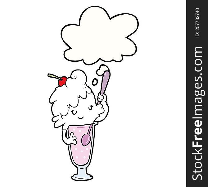 cartoon ice cream soda girl and thought bubble