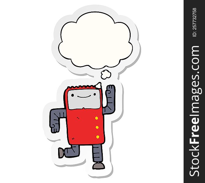 Cartoon Robot And Thought Bubble As A Printed Sticker