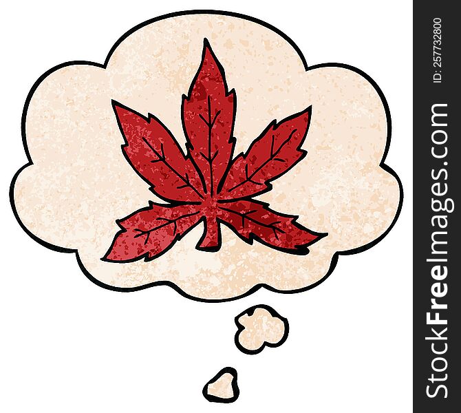 cartoon marijuana leaf and thought bubble in grunge texture pattern style