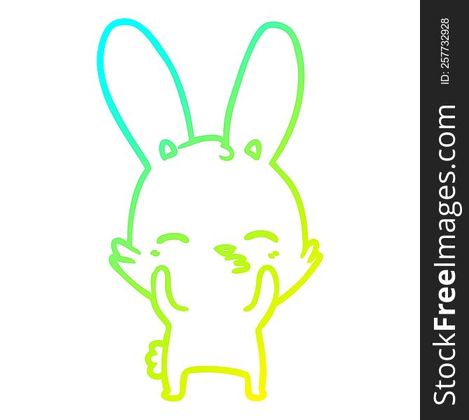 Cold Gradient Line Drawing Curious Waving Bunny Cartoon