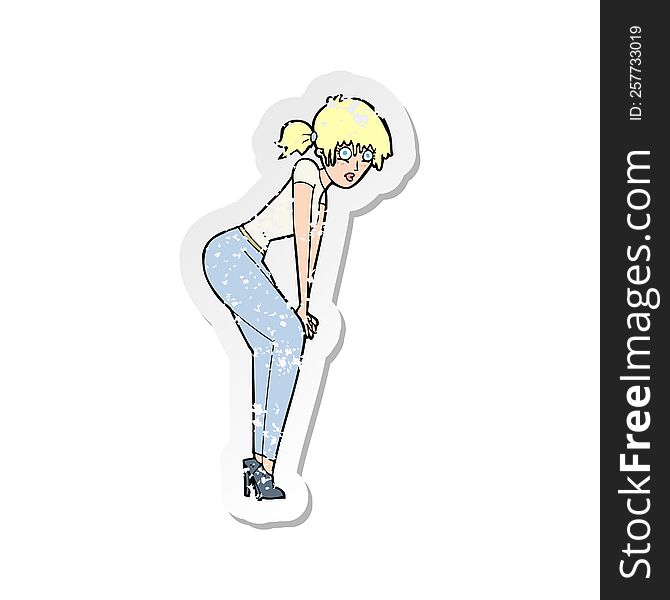 Retro Distressed Sticker Of A Cartoon Woman Posing