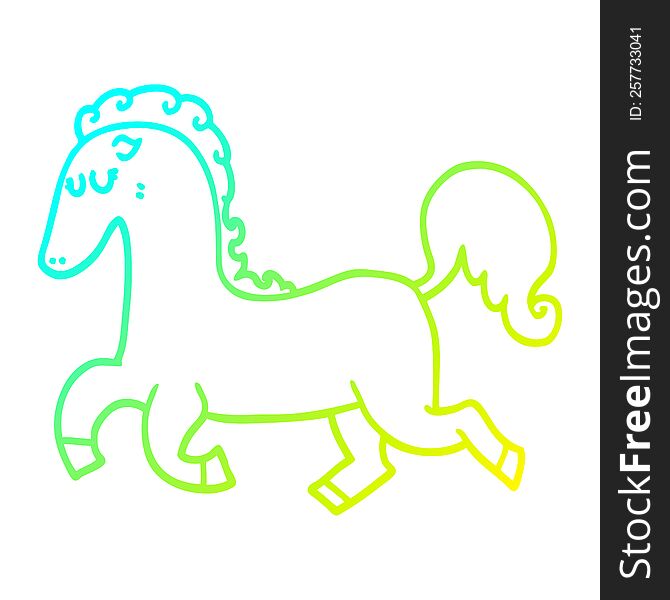 cold gradient line drawing of a cartoon horse running