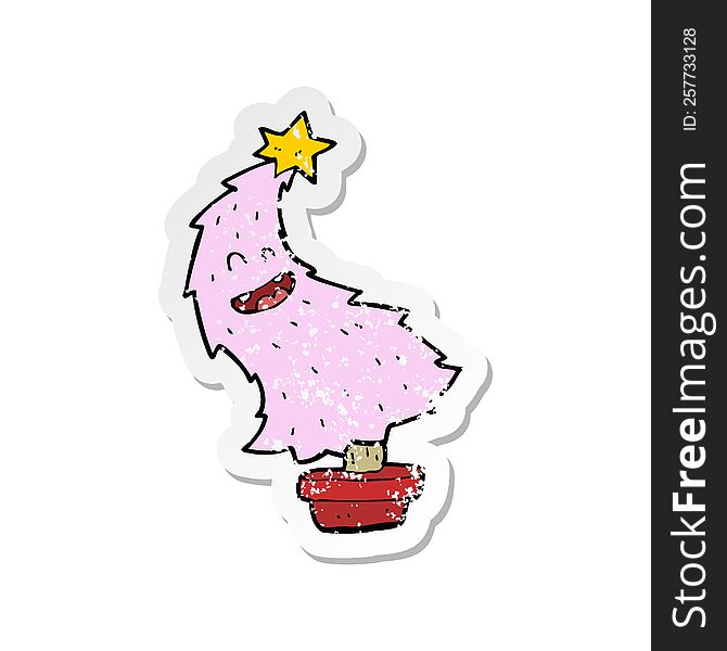 retro distressed sticker of a cartoon dancing christmas tree