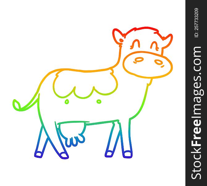 rainbow gradient line drawing of a cartoon dairy cow