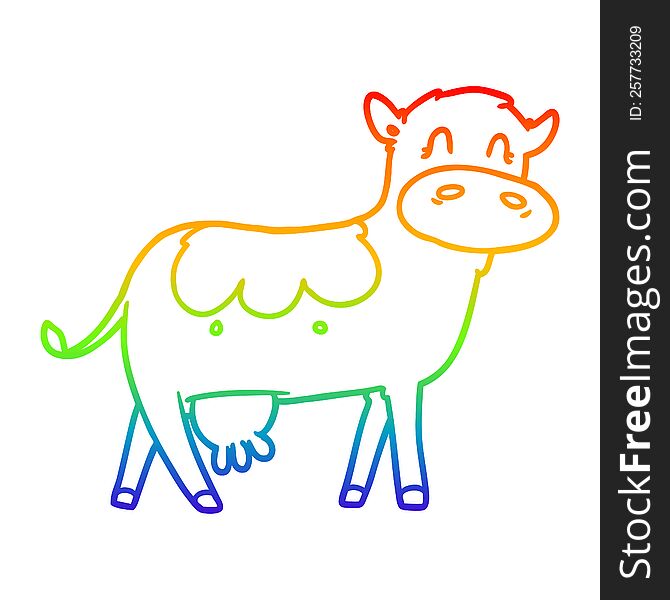 rainbow gradient line drawing cartoon dairy cow