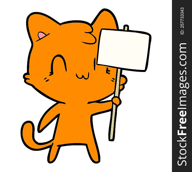 cartoon happy cat with blank sign. cartoon happy cat with blank sign