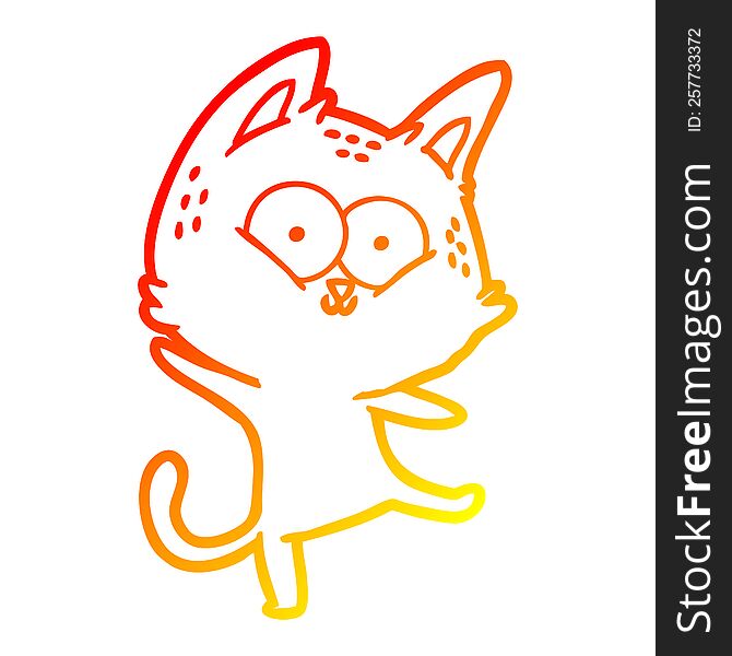 warm gradient line drawing of a cartoon cat dancing