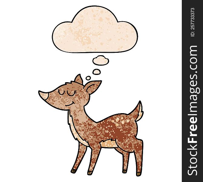 Cartoon Deer And Thought Bubble In Grunge Texture Pattern Style