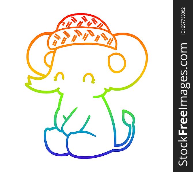 Rainbow Gradient Line Drawing Cartoon Cute Elephant